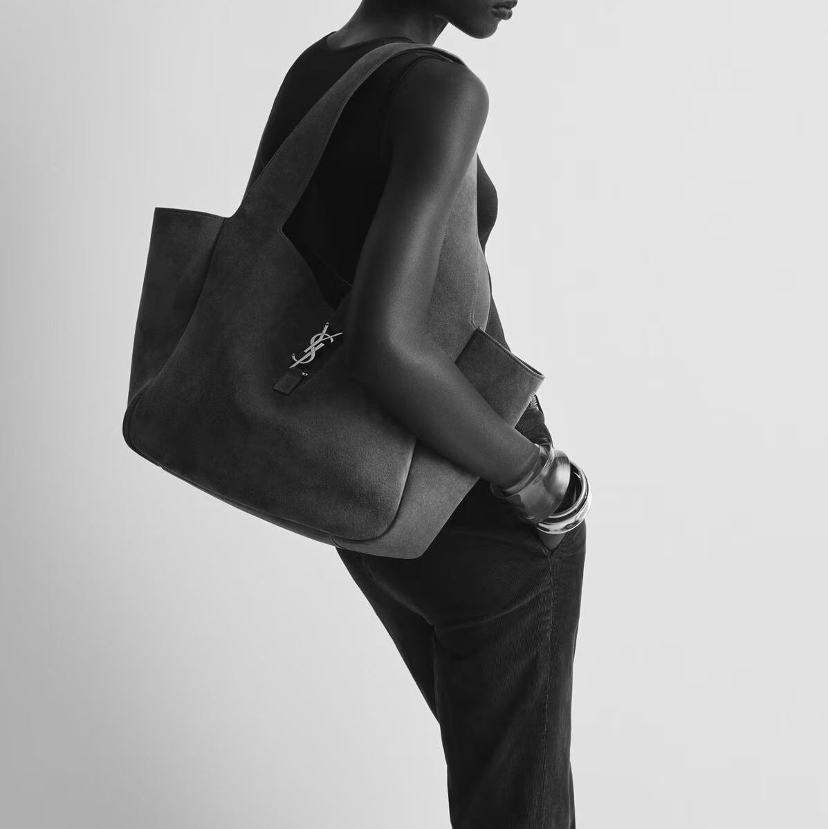 YSL Women's Brown Suede Bea Tote Bag