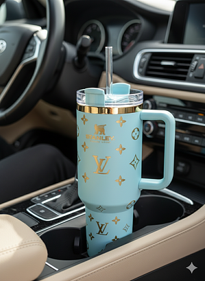 40oz Luxury-Inspired Quencher Tumbler – Light Blue